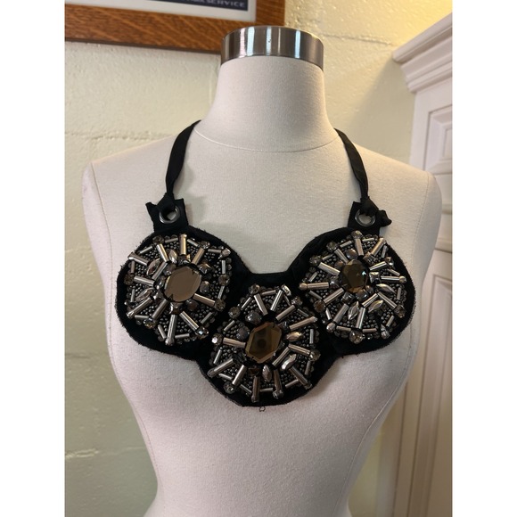 3.1 Phillip Lim Black Floral Crystal‎ & Silk Collar Necklace - Picture 6 of 7